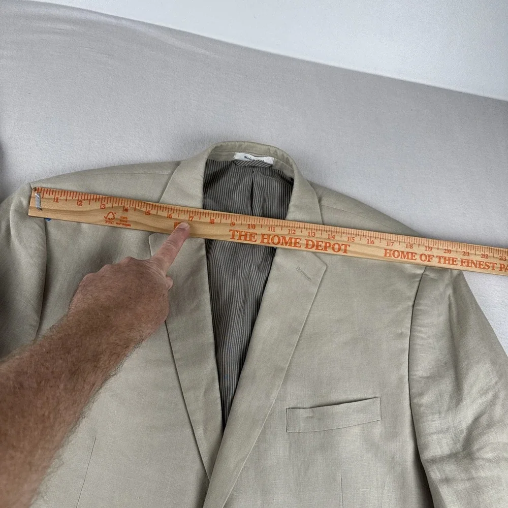 Calvin Klein Mens 100% Linen Beige Blazer 46R Comfort breathable wedding preppy